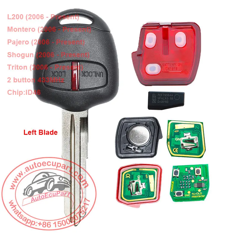 Remote Control Key 2 Button 433Mhz Id46 Chip For Mitsubishi L200 Shogun Pajero 1