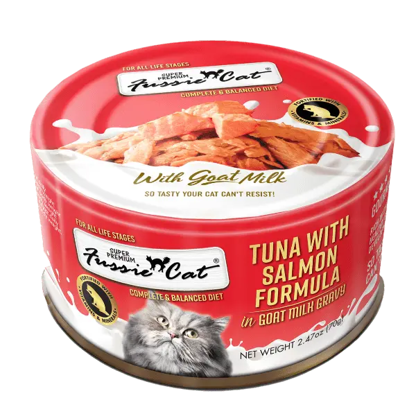 Fussie Cat Tuna With Salmon In Goat Milk Gravy Canned Cat Food, 2.47Oz 1