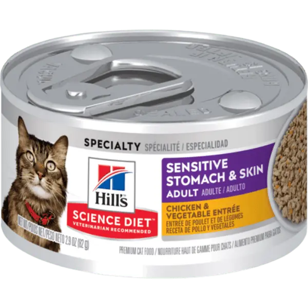 Science Diet Sensitive Skin & Stomach Chicken & Vegetable Entree Adult Canned Cat Food, 2.9Oz 1