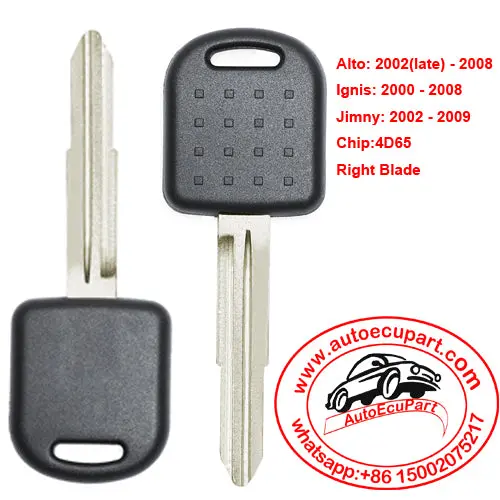 Transponder Key Fob With Chip 4D65 For Suzuki Alto Ignis Jimny Uncut Blank Right Blade 1