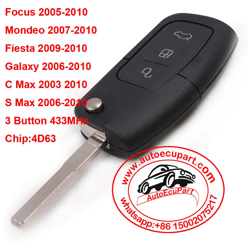 Remote Key Fob 3 Button 433Mhz With Chip 4D63 For Focus Mondeo C Max S Max Galaxy Fiesta Hu101 Blade 1