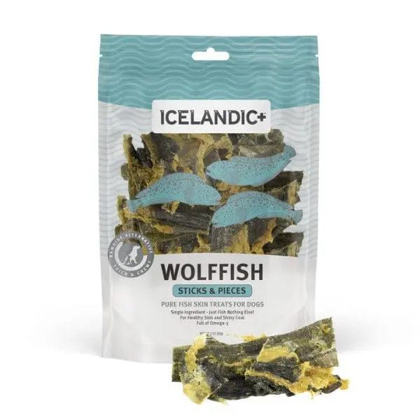 Icelandic+ Wolffish Skin Sticks & Pieces Dog Treats (Special Order Item) 1