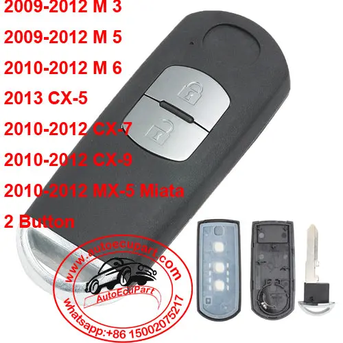 Smart Remote Car Key Shell Case Fob 2 Button For Mazda 3 5 6 Cx-5 Cx-7 Cx-9 Rx8 Miata Mx5 1