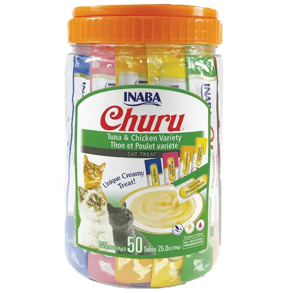Inaba Churu Chicken & Tuna Recipe Creamy Purée Cat Treat Variety Jar 1
