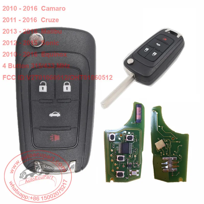 Replacement Flip Key Keyless Entry Remote Key Fob 4 Button 315/433 Mhz For Chevrolet Camaro Cruze Malibu Sonic Equinox 1
