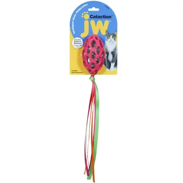 Jw Cataction Football With Streamers Cat Toy 1
