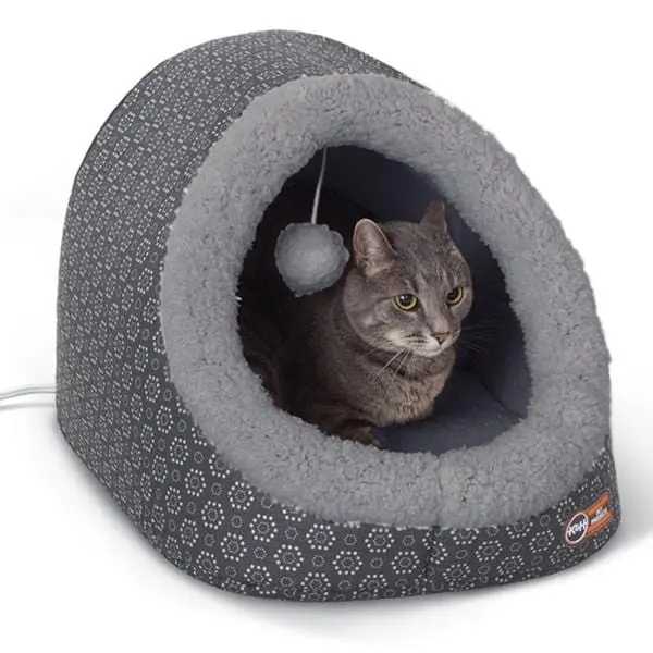 K&H Thermo-Pet Cave Heated Cat Bed; Grey 1