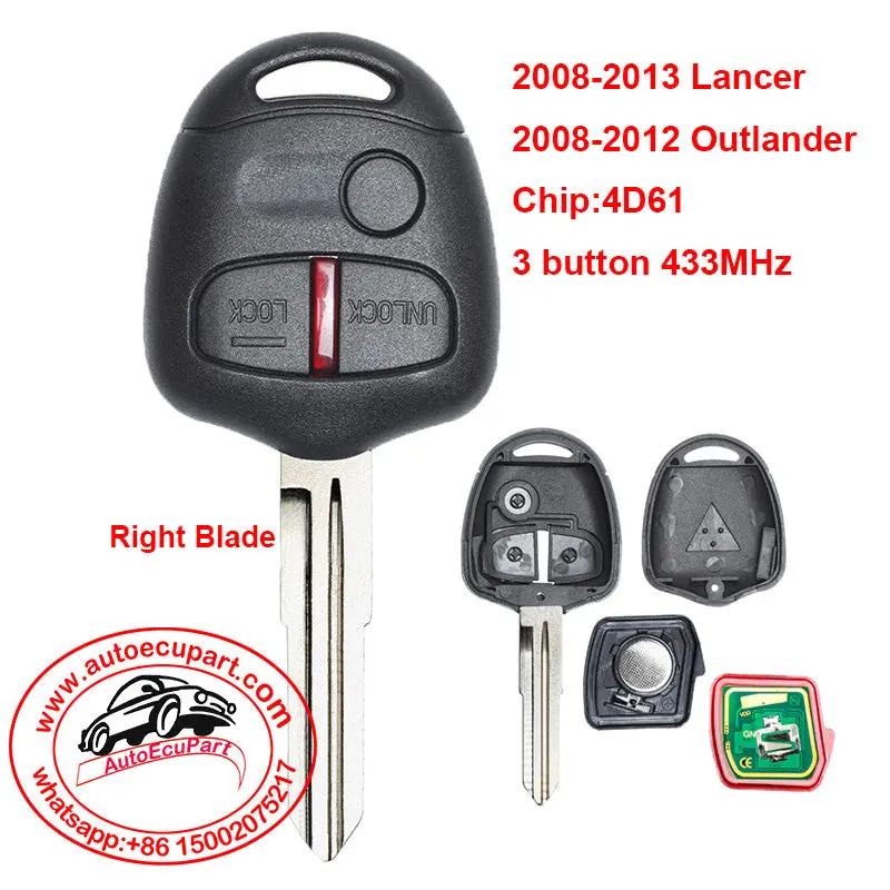 Remote Control Key 3 Button 433Mhz 4D61 Chip For Mitsubishi Outlander 2008-2012 1