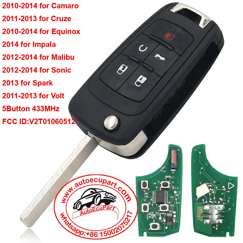 5 Button Flip Folding Remote Smart Car Key Fob For Chevrolet Camaro Cruze Equinox Impala Spark Volt 433Mhz Id46 Chip 1