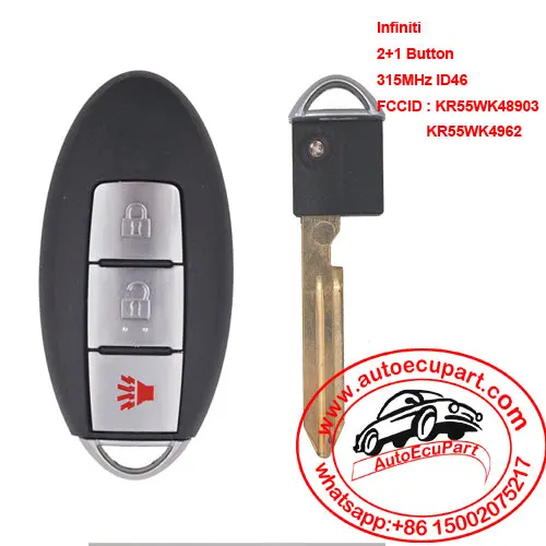 Smart Remote Key 2+1 Button 315Mhz Id46 Chip For Infiniti Fccid : Kr55wk48903 Or Kr55wk49622 1