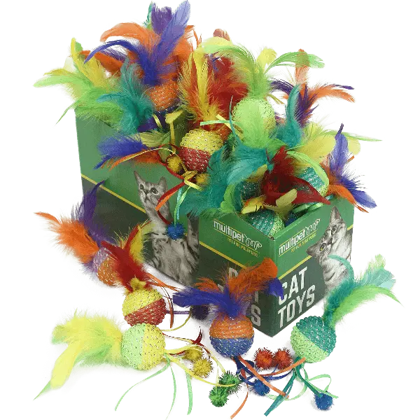 Multipet Mesh Ball With Feathers Cat Toy 1