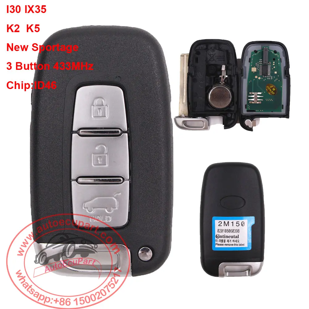 Smart Remote Key Keyless Entry Fob 3 Button 433Mhz With Id46 Chip For Kia K2 K5 New Sportage 1