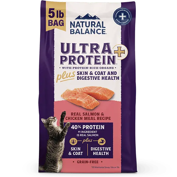 Natural Balance Original Ultra Protein+ Skin & Coat And Digestive Health, Real Salmon & Chicken Meal Recipe Dry Cat Food, 5Lb 1
