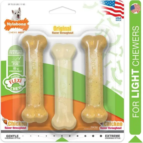 Nylabone Flexichew Triple Pack Chicken & Original Flavored Dog Chew Toy 1
