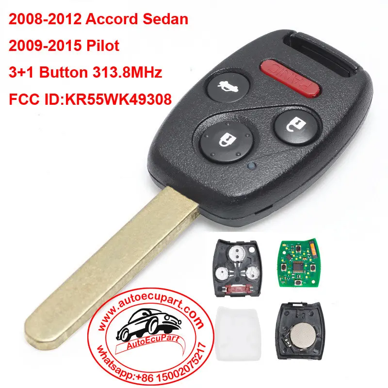 Kr55wk49308 313.8Mhz Pcf7941 Id46 Remote Car Key 3+1 Button For Honda Pilot Accord 2008-2013 1