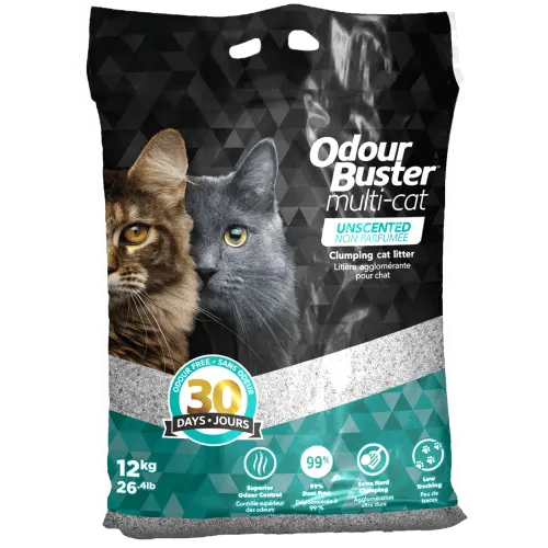 Odour Buster Multi-Cat Unscented Clumping Clay Cat Litter, 12Kg 1