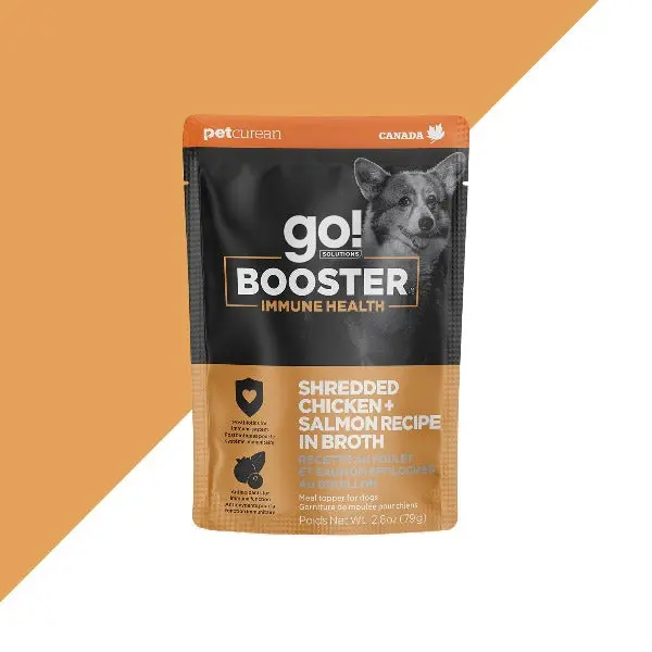 Go! Solutions Booster Immune Health Shredded Chicken + Salmon In Bone Broth Dog Food Topper 1
