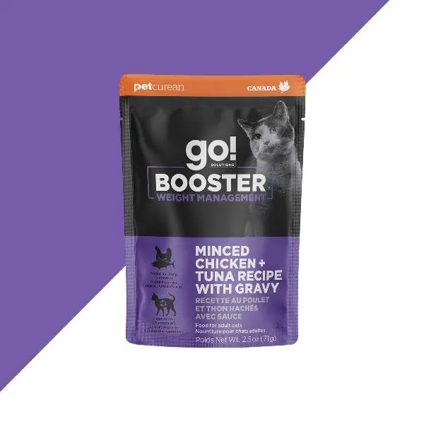 Go! Solutions Booster Weight Management Minced Chicken + Tuna With Gravy Wet Cat Food 1
