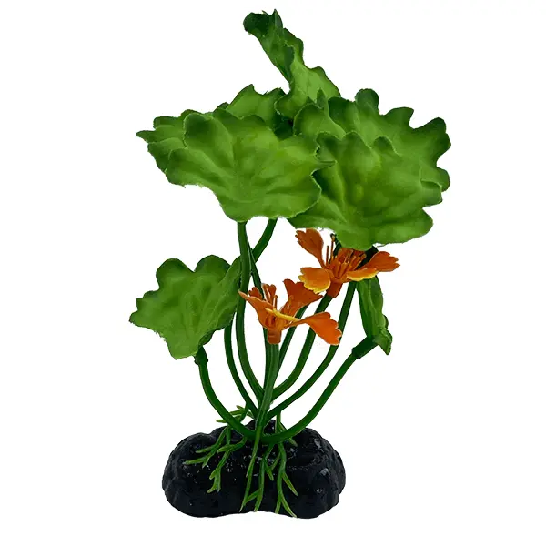 Fish Gear Green Orange Lotus Silk Betta Plant (4") 1