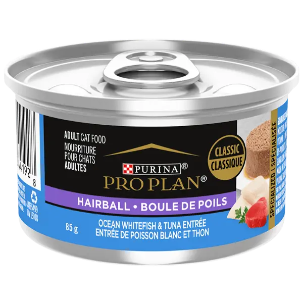 Purina Pro Plan Hairball Ocean Whitefish & Tuna Entrée In Gravy Canned Cat Food, 85G 1