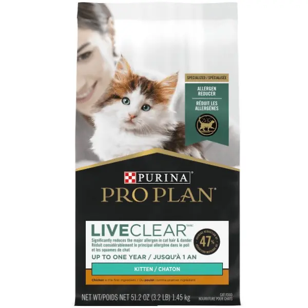 Purina Pro Plan Specialized Allergen-Reducing Liveclear Chicken & Rice Dry Kitten Food, 3.2Lb 1