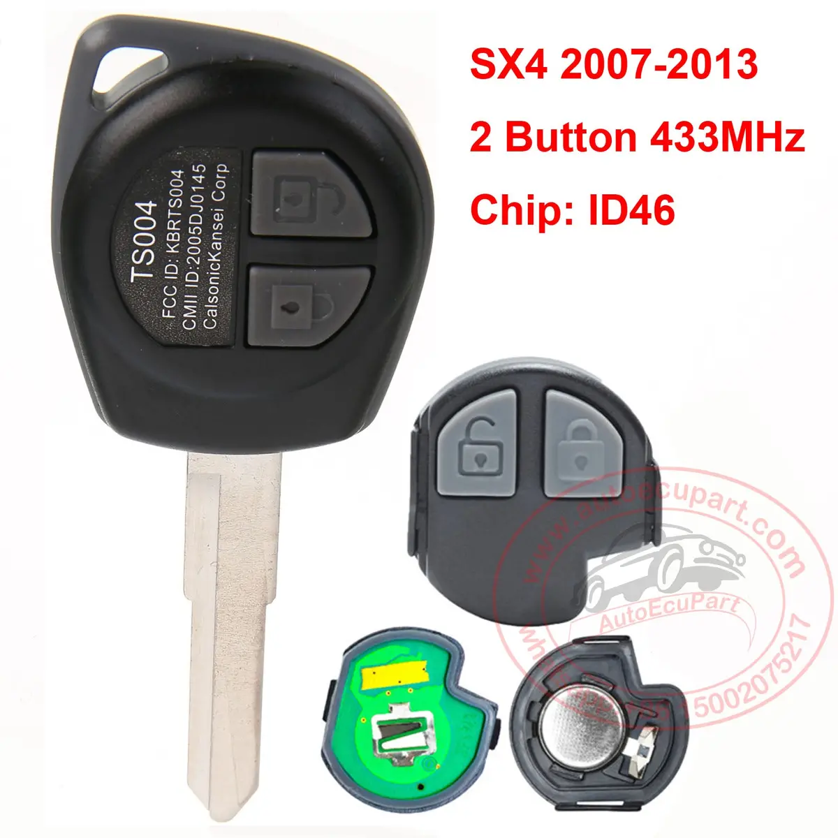 Remote Key 2 Button 433Mhz Id46 Chip For Suzuki Sx4 2007-2013 Blade Hu87 1
