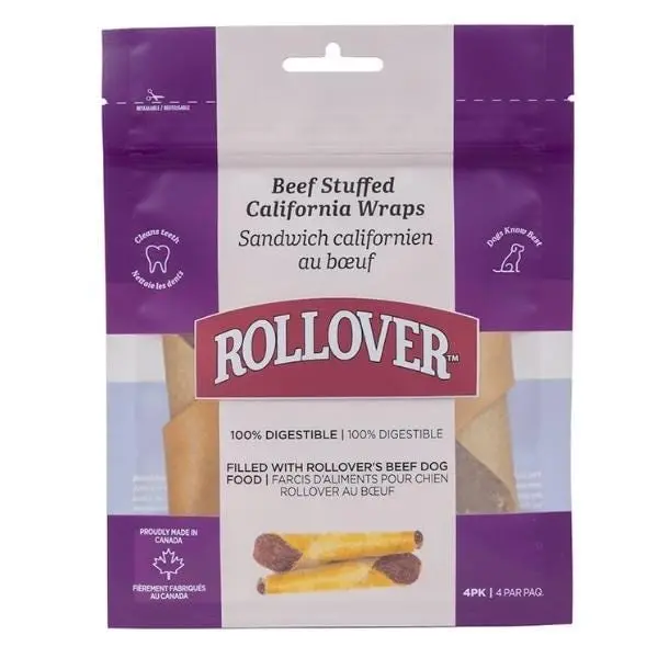 Rollover Beef Stuffed Porkhide Wraps Dog Treat 1