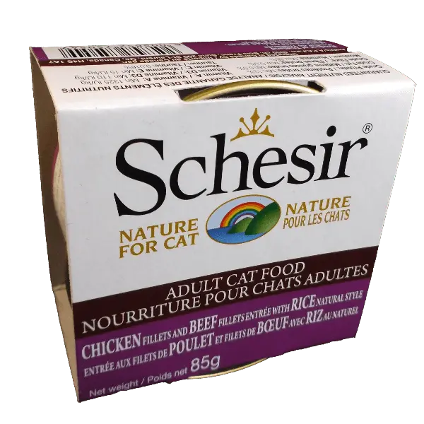 Schesir Chicken & Beef Fillets Entrée With Rice Natural Style Adult Wet Cat Food 1