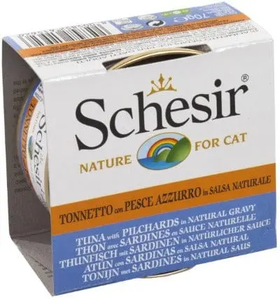 Schesir Tuna Entrée With Pilchards In Natural Gravy Adult Wet Cat Food 1