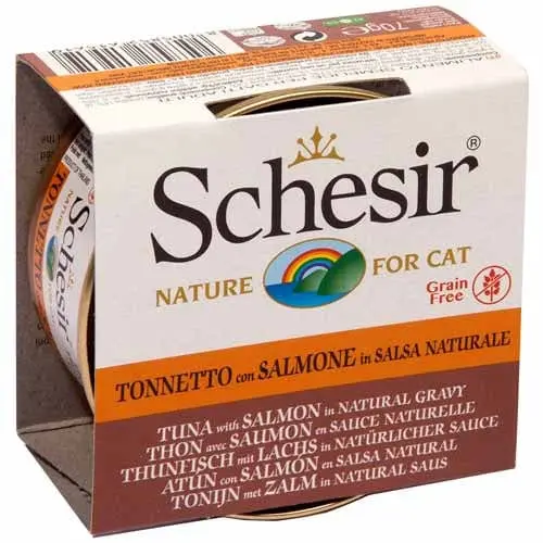 Schesir Tuna Entrée With Salmon In Natural Gravy Adult Wet Cat Food 1