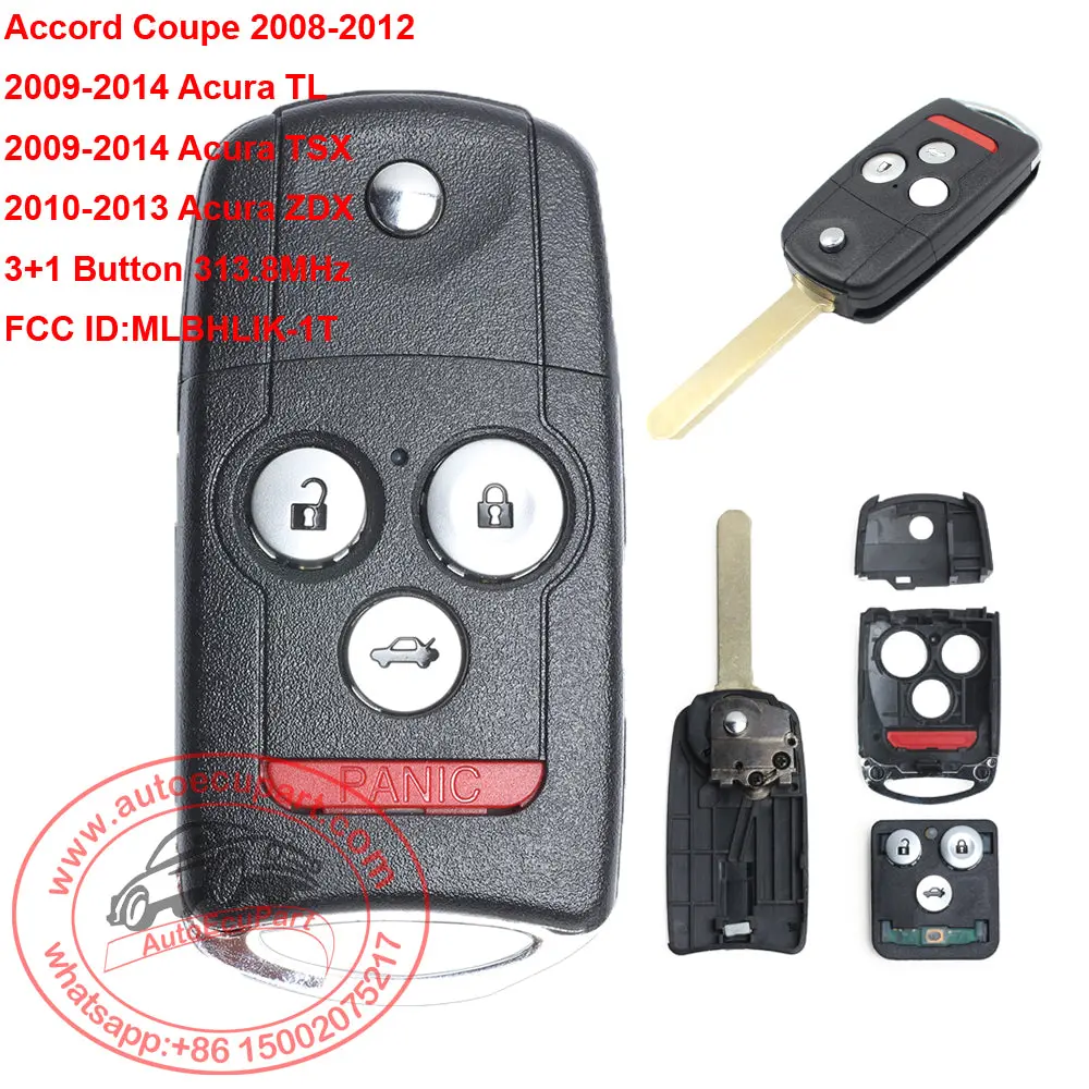 Replacement Remote Key 3+1 Button 313.8Mhz Fob For Honda Accord Coupe 2008-2012 Fcc Id:Mlbhlik-1T 1