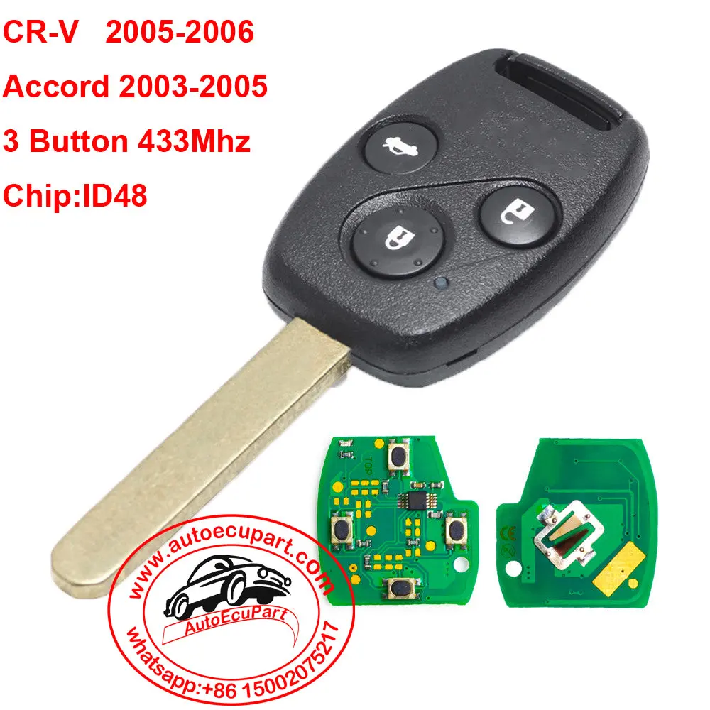 Keyless Entry Remote Car Key 3 Button 433Mhz Id48 Chip For Honda Accord Crv 2003-2006 1