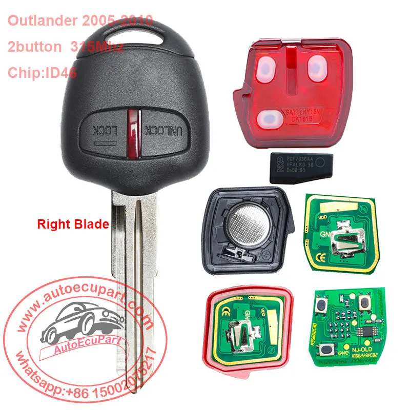Remote Control Key 2 Button 315Mhz Id46 Chip For Mitsubishi Outlander 2005-2010 1