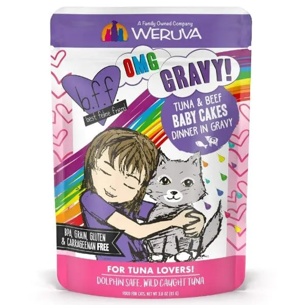 B.F.F. Baby Cakes Tuna & Beef Dinner In Gravy Pouch Cat Food 1