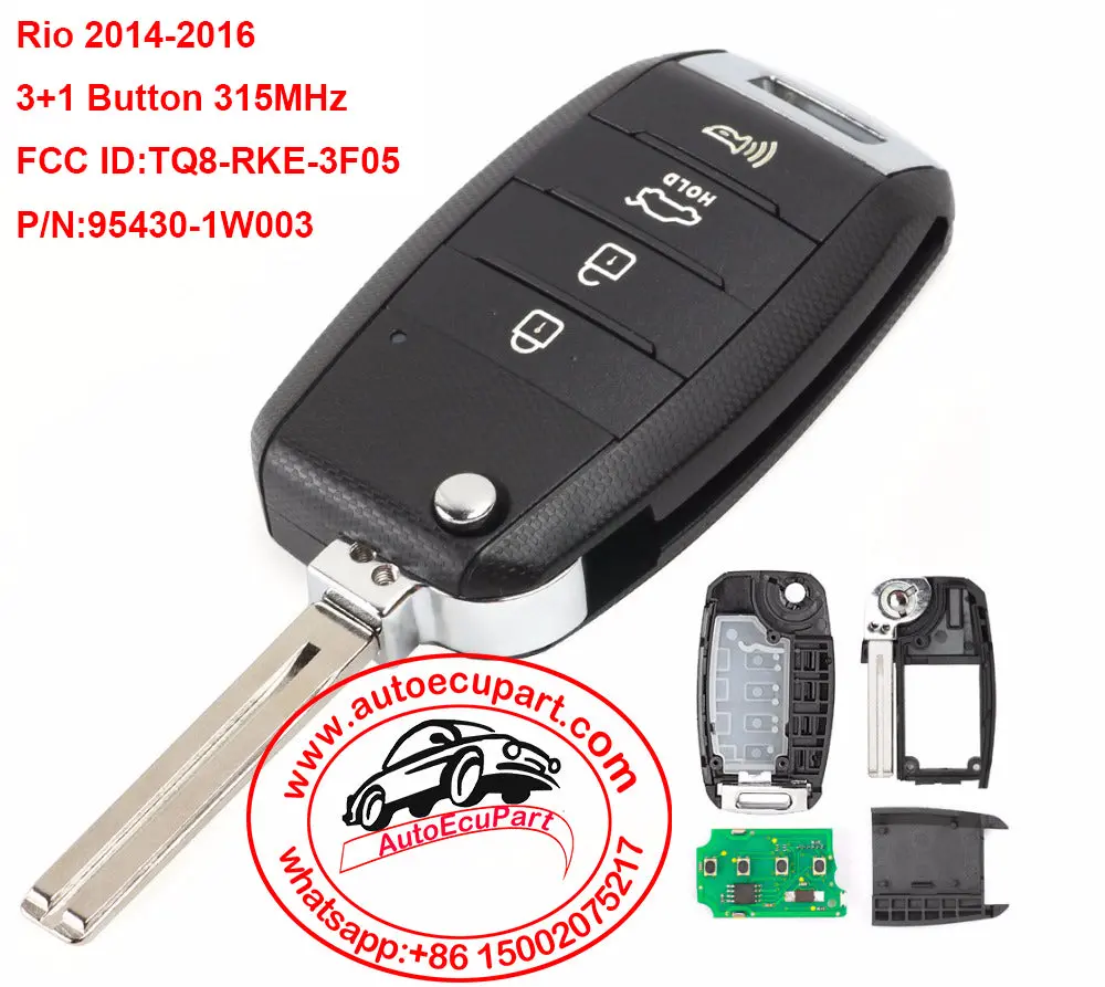 Flip Remote Car Key Fob 3+1 Button For Kia Rio 2014-2016 315Mhz Fcc Id: Tq8-Rke-3F05 95430-1W003 1