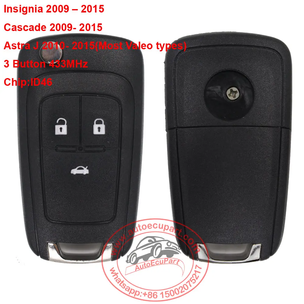 Flip Remote Car Key Fob 3 Button 433Mhz Id46 For Opel Astra J,Cascade Vauxhall Insignia, 2009-2015 Hu100 Blade 1