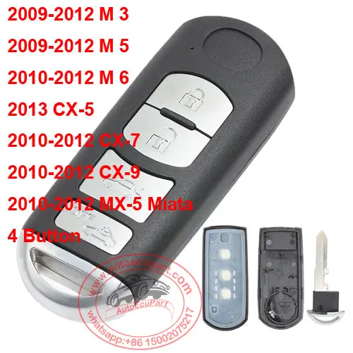 Smart Remote Car Key Shell Case Fob 3+1 Button For Mazda 3 5 6 Cx-5 Cx-7 Cx-9 Rx8 Miata Mx5 1