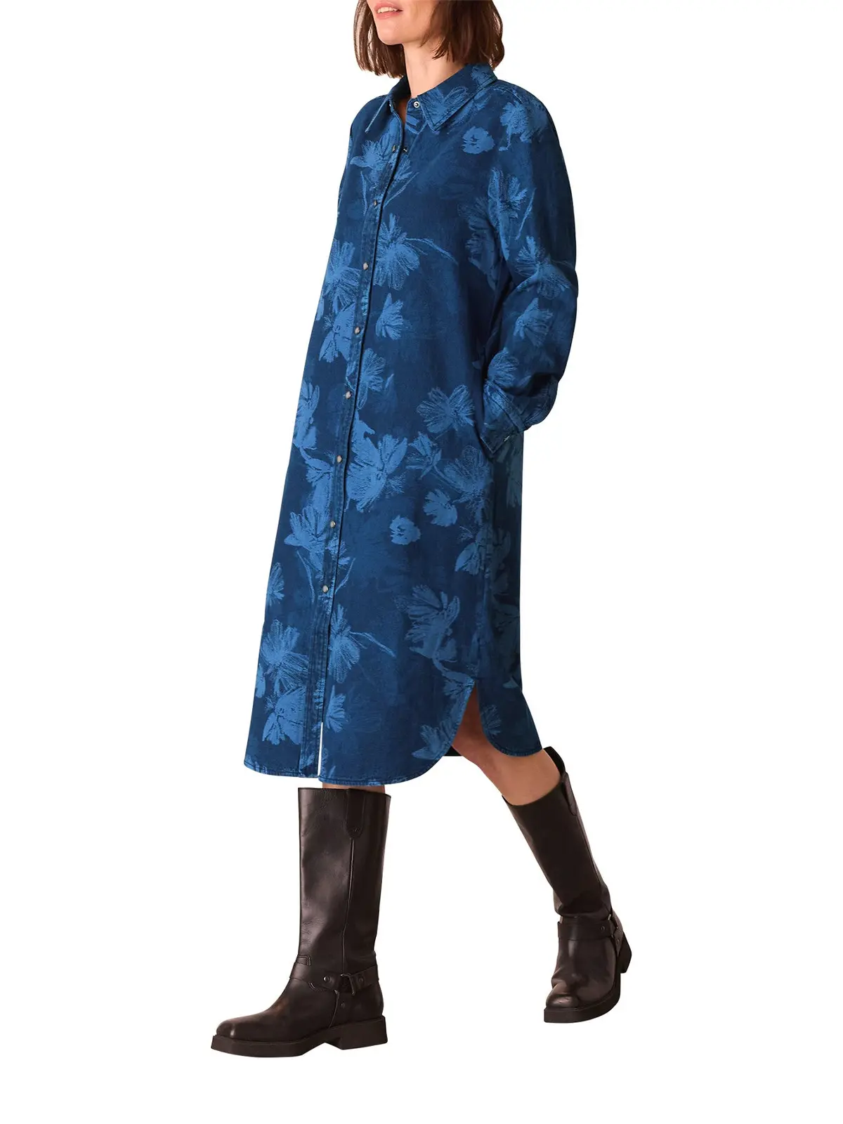 Denim Chalk Print Denim Shirt Dress 1