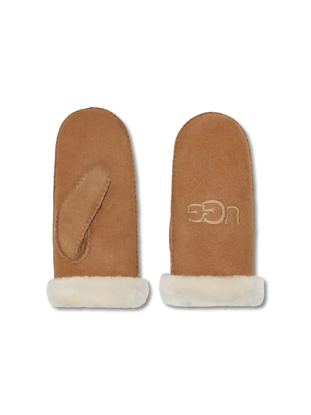 Sheepskin Embroidered Logo Mittens Chestnut 1