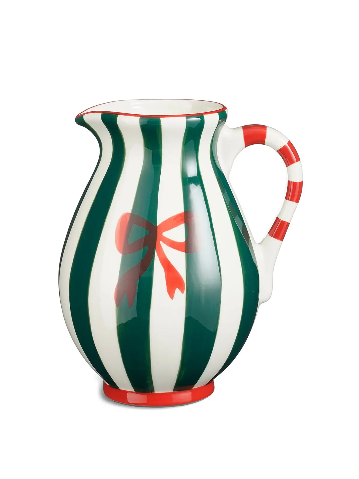 Green Striped Porcelain Jug With Red Bow Detail 1