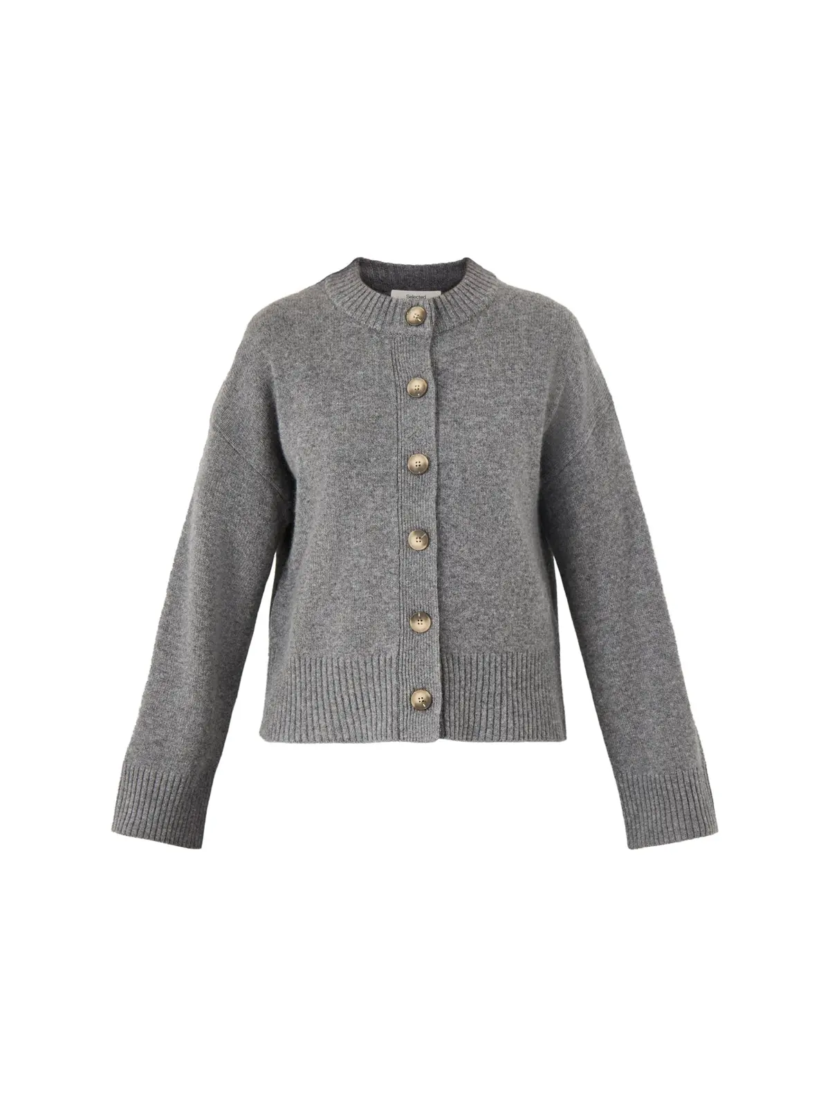 Cille Ls Knit O-Neck Cardigan Medium Grey Melange 1