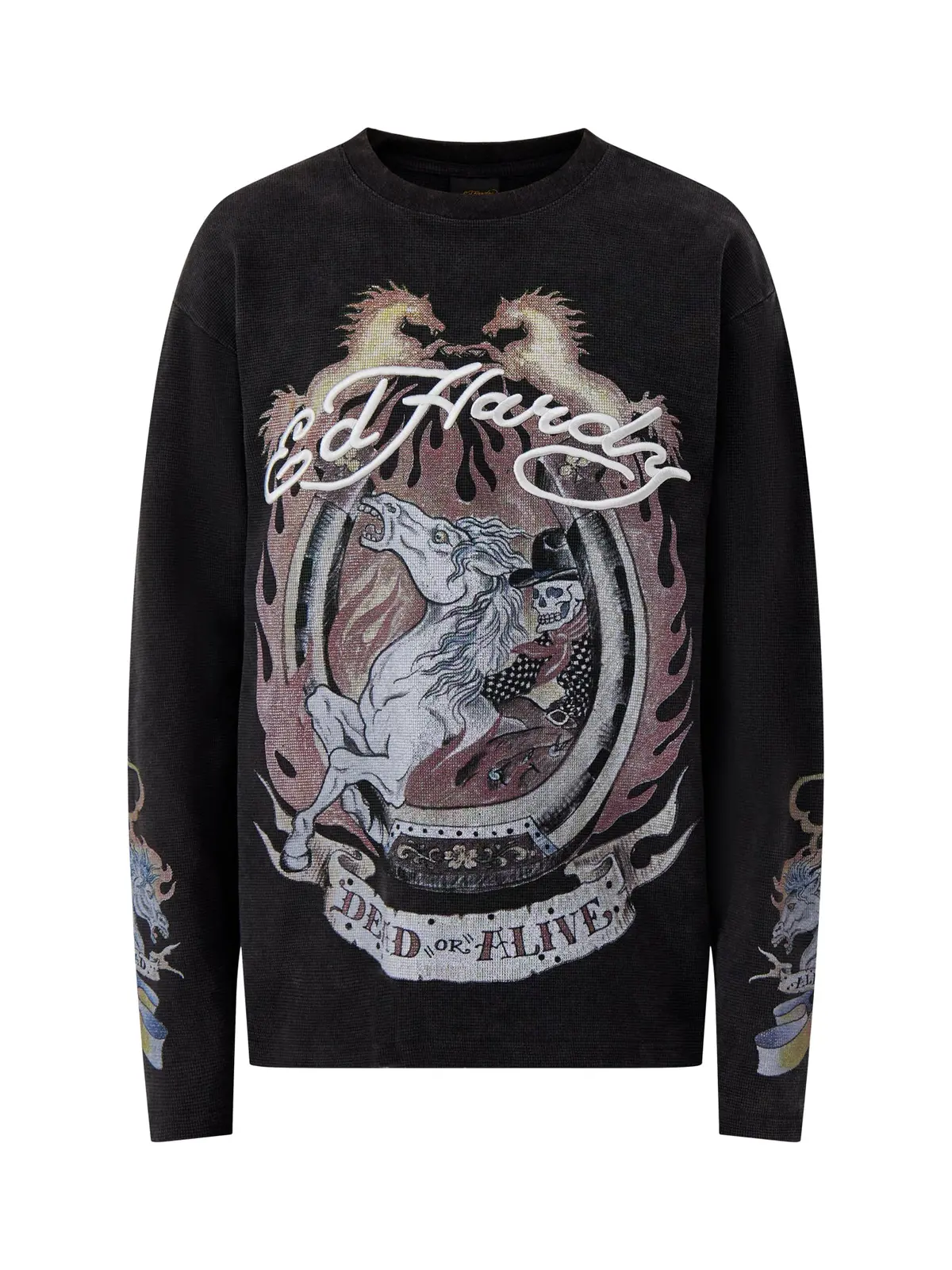 Mens Ride Into Hell Waffle Long Sleeve T-Shirt Black 1