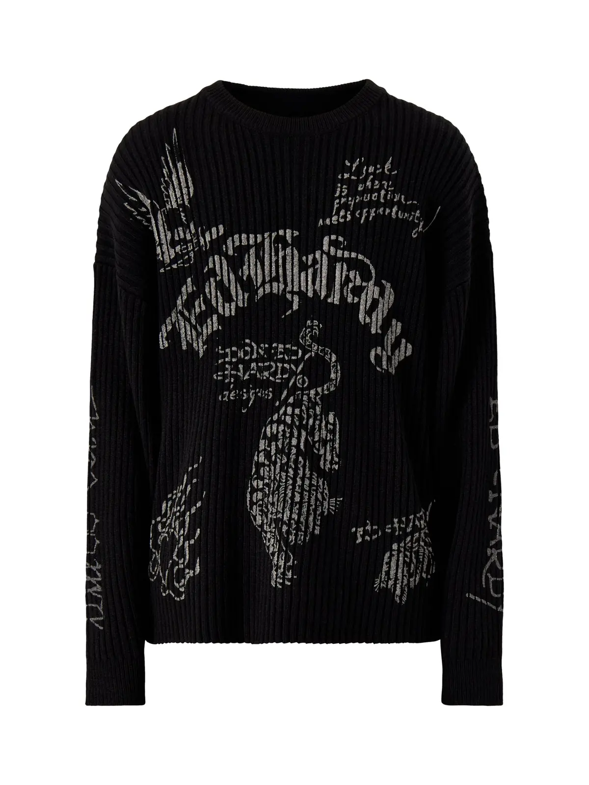 Mens Gothic Ribbed Knitted Crew Jumper Black 1