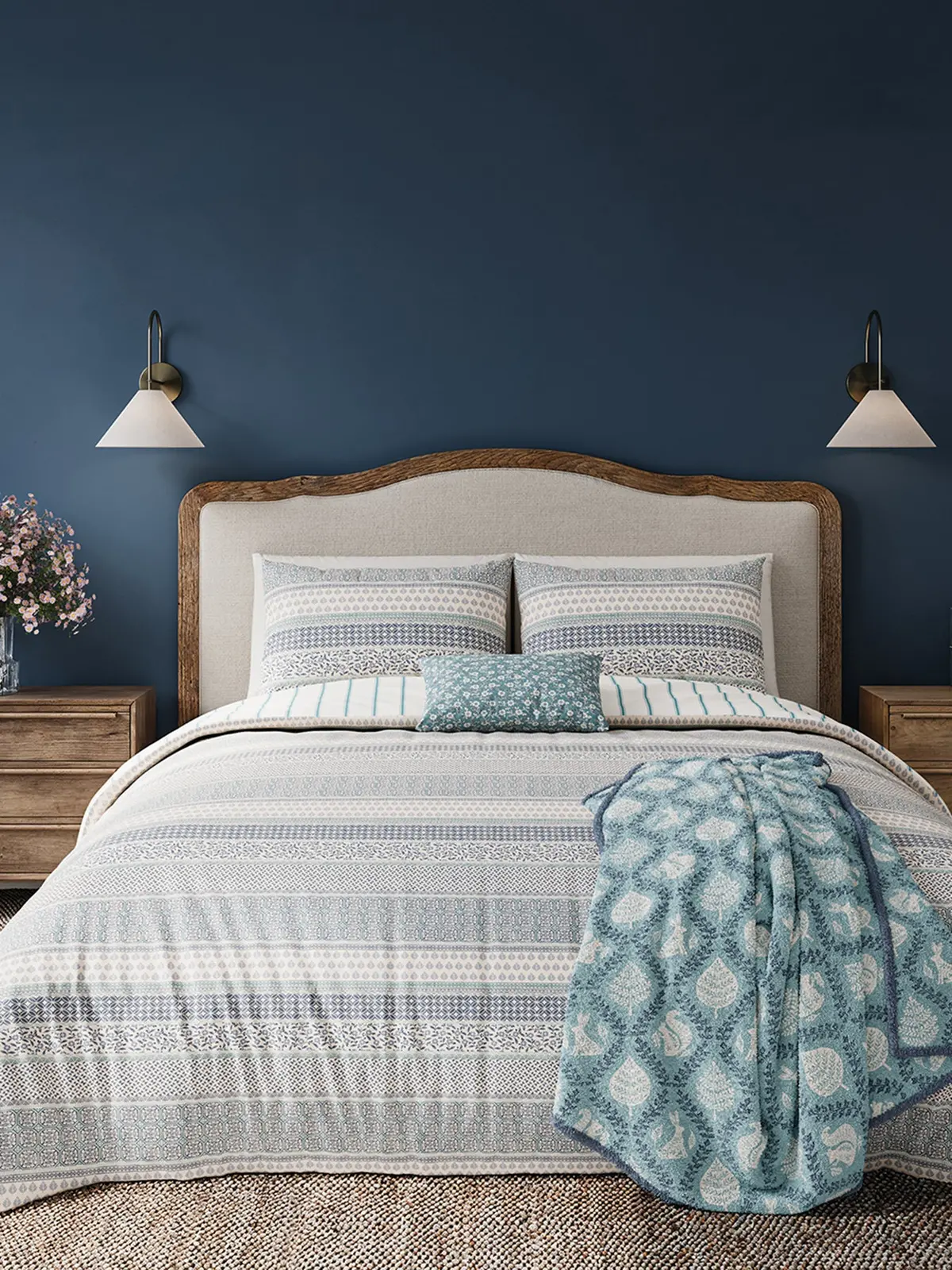 Blue/Teal Folk Stripe Cover Set King 1