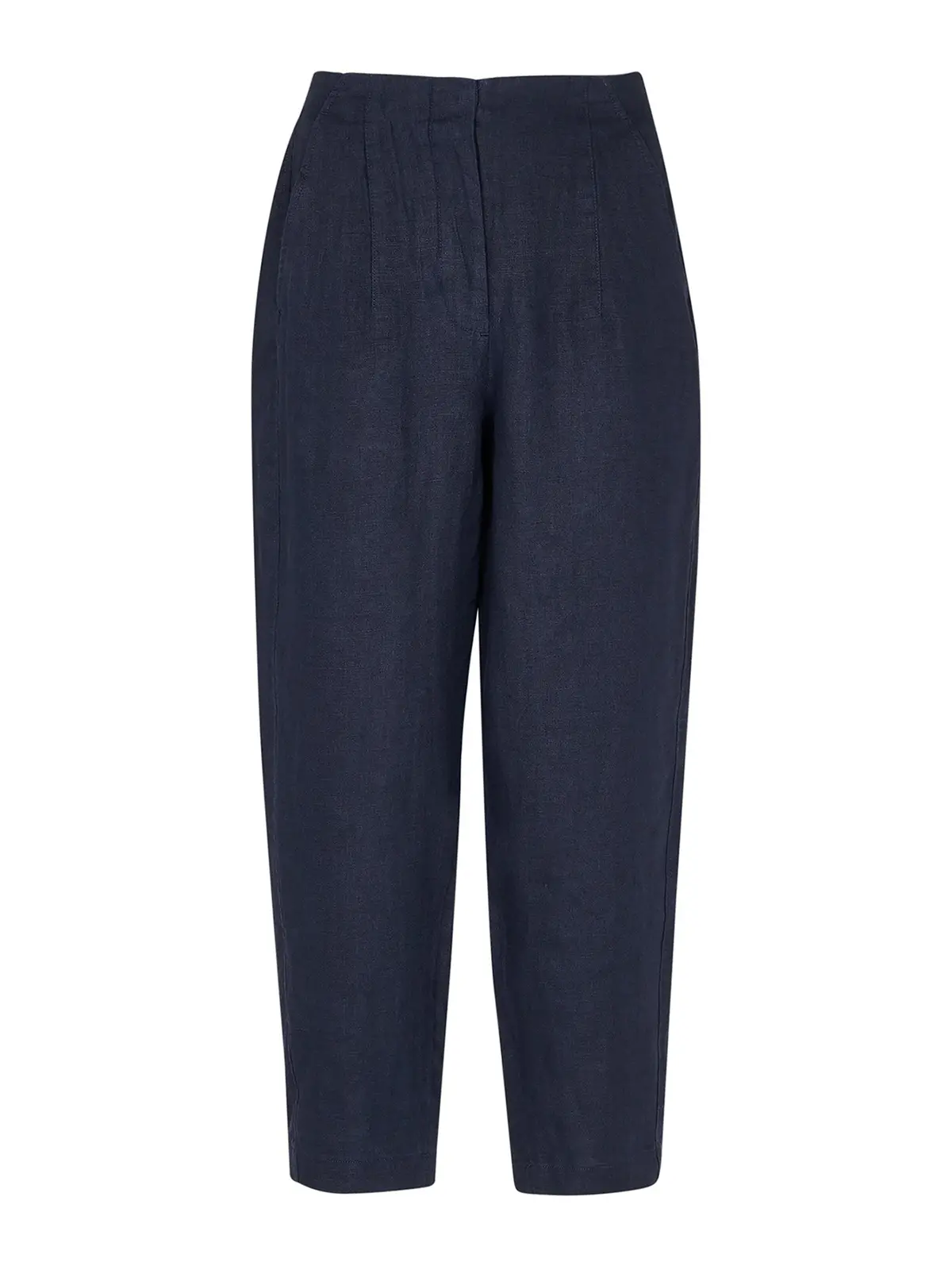 Navy Linen Barrel Leg Trouser 1