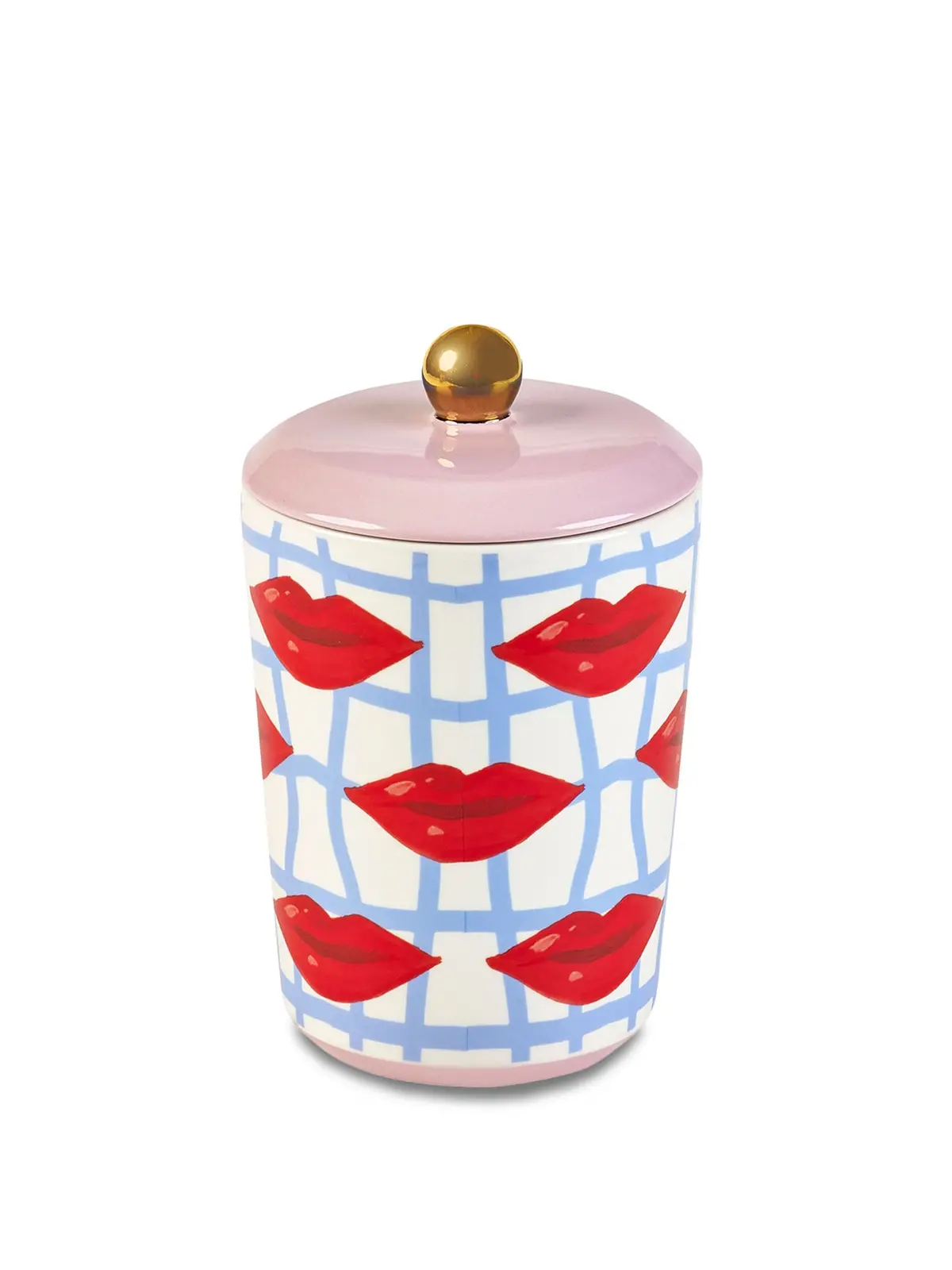 Electric Coast Blue Striped Lip Print Storage Jar 1